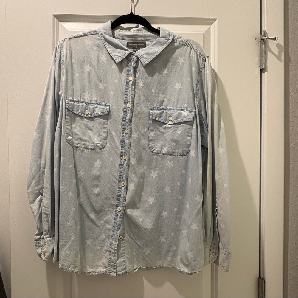 Light Blue Star Patterned Women's Top